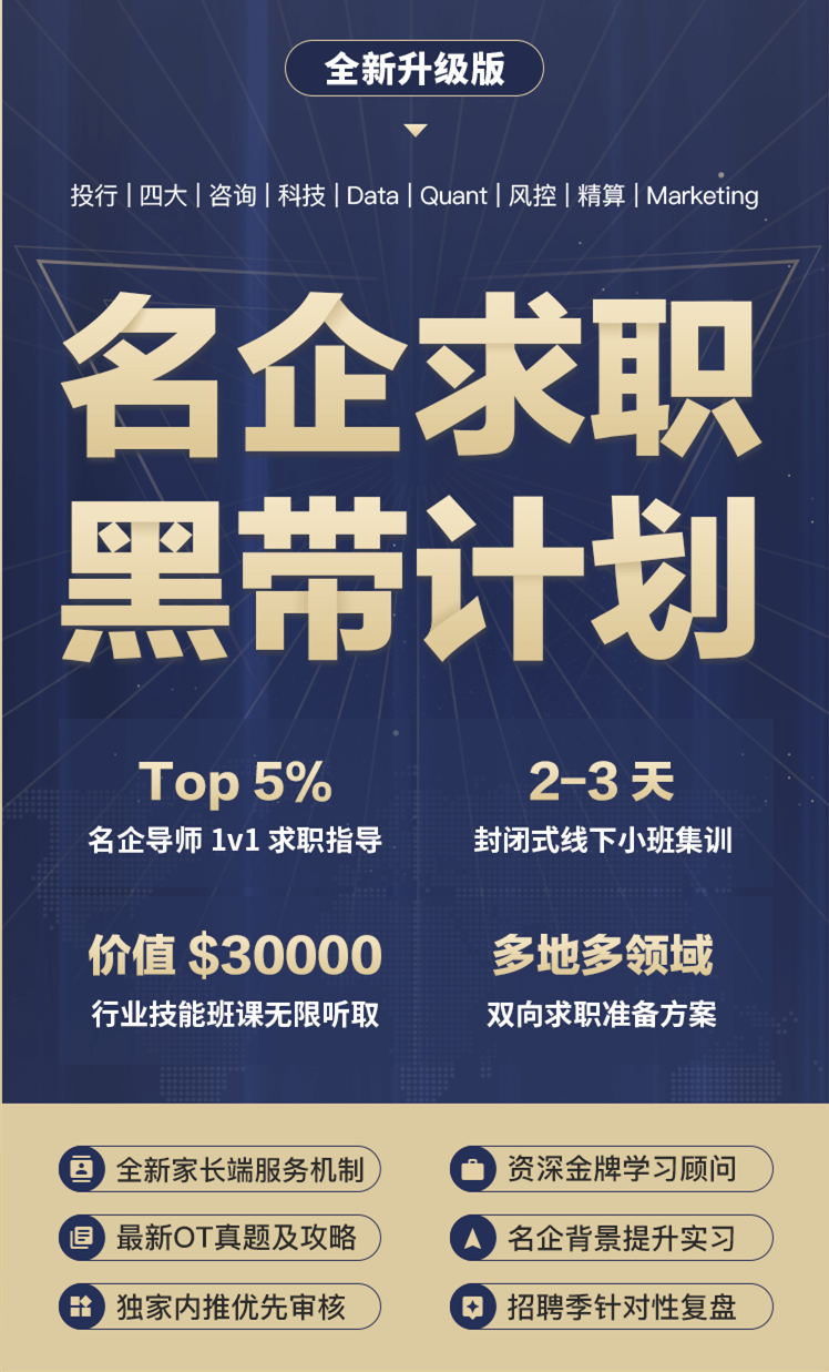 背景提升海外名企求職黑帶計(jì)劃Top5%行業(yè)導(dǎo)師輔導(dǎo)